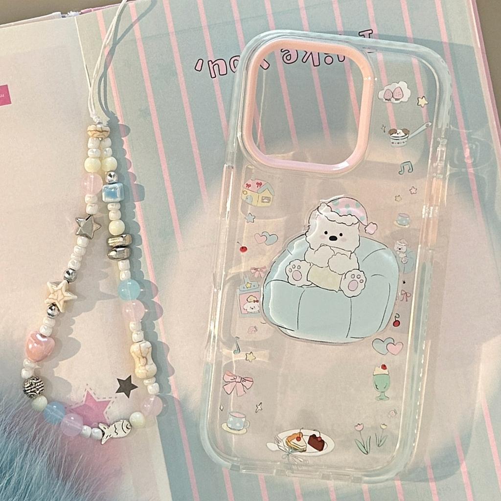 Sleeping Cap Puppy Stand iPhone 16 Pro Max Apple 17 Phone Case 15 Compatible 14 Transparent Cartoon 13 with Hanging Chain