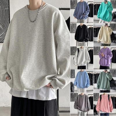 Men's Hong Kong Style Loose Fit Round Neck Sweatshirt - Spring/Autumn Trend, Large Size Pullover, Colorful Bottoming Top
