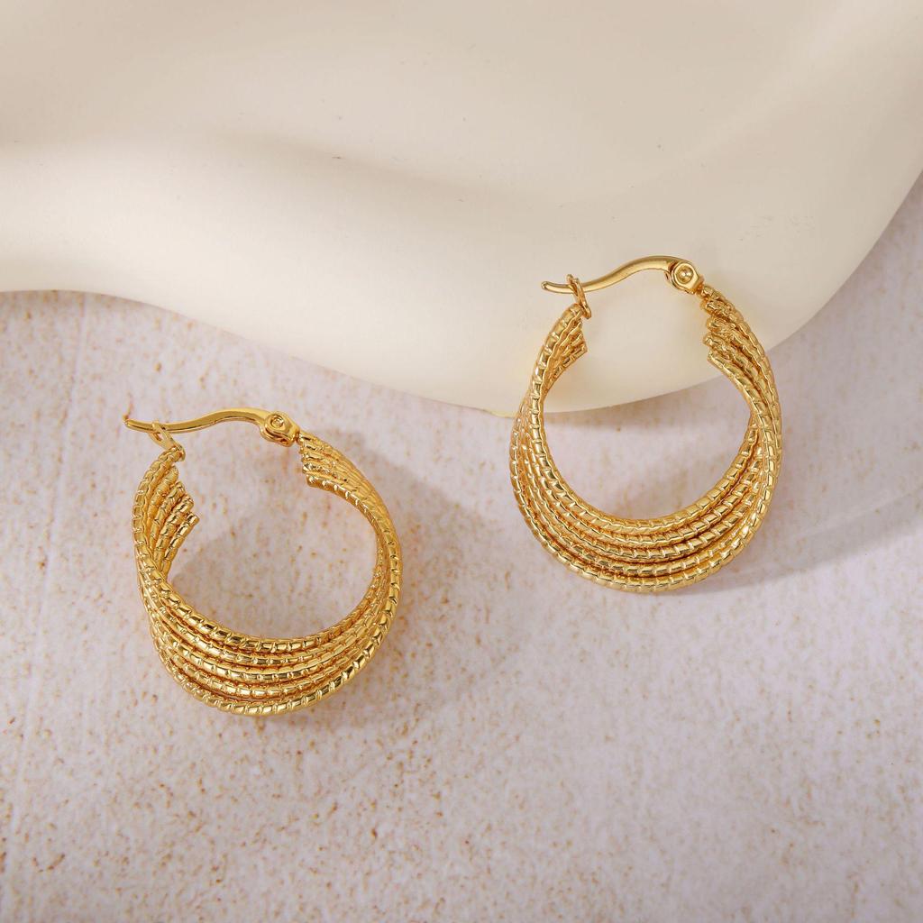 Gold Titanium Steel Multilayer Hoop Earrings - Light Luxury, Colorfast, High-End Feel