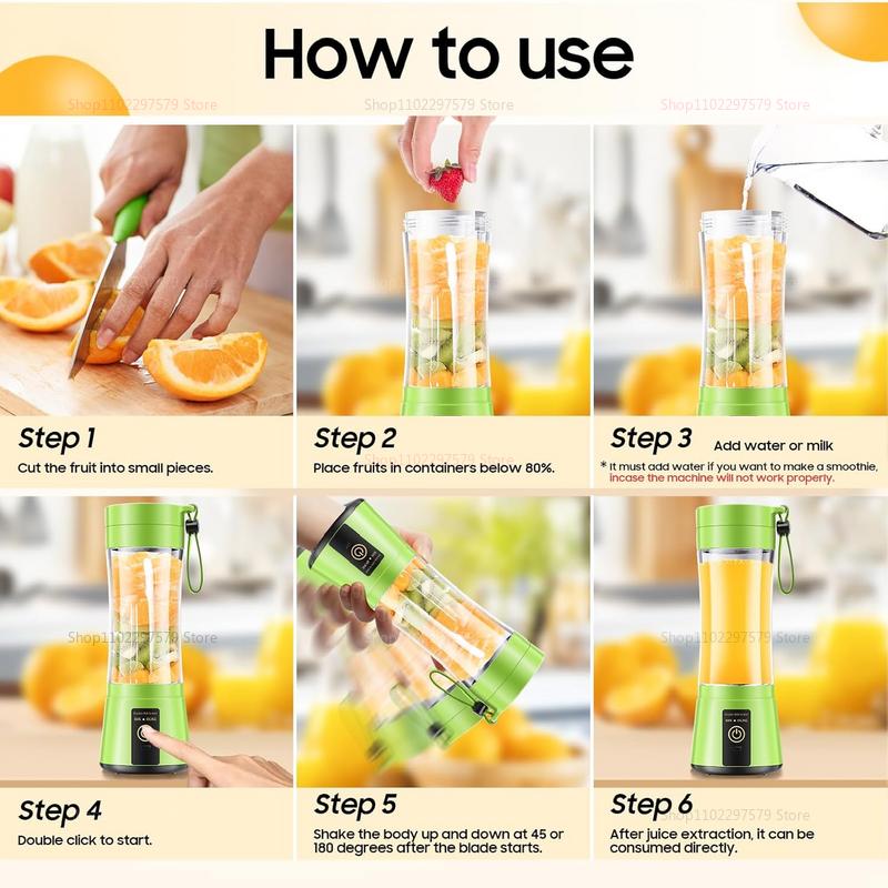 New Mini Portable Blender Bottle USB 6 Blades Fruit Fresh Juicer Smoothies Mixer Machine Crusher Food Processor for Kitchen