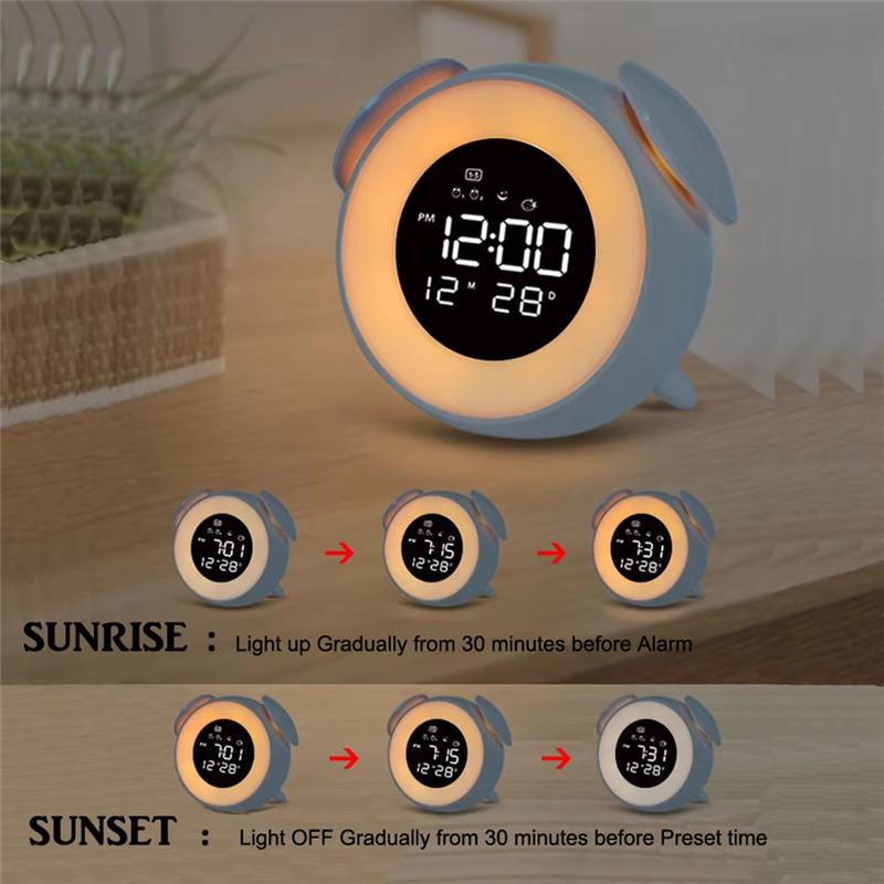 M-Modern-Digital Alarm Clock With Sunrise Sunset Light Rechargeable Simulation Colorful Atmosphere Light For Bedroom Awakening