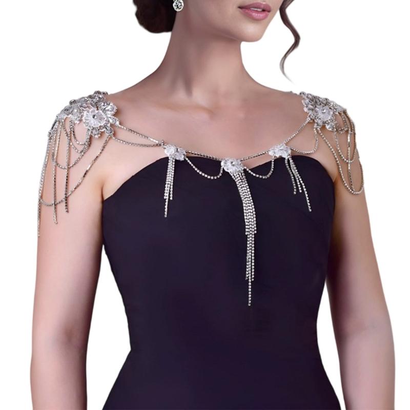 

Strapless Rhinestones Tassels Body Chain Bridal Wedding Shoulder Jewelry For Women Elegant Adjustable Beach Party Accessory 1