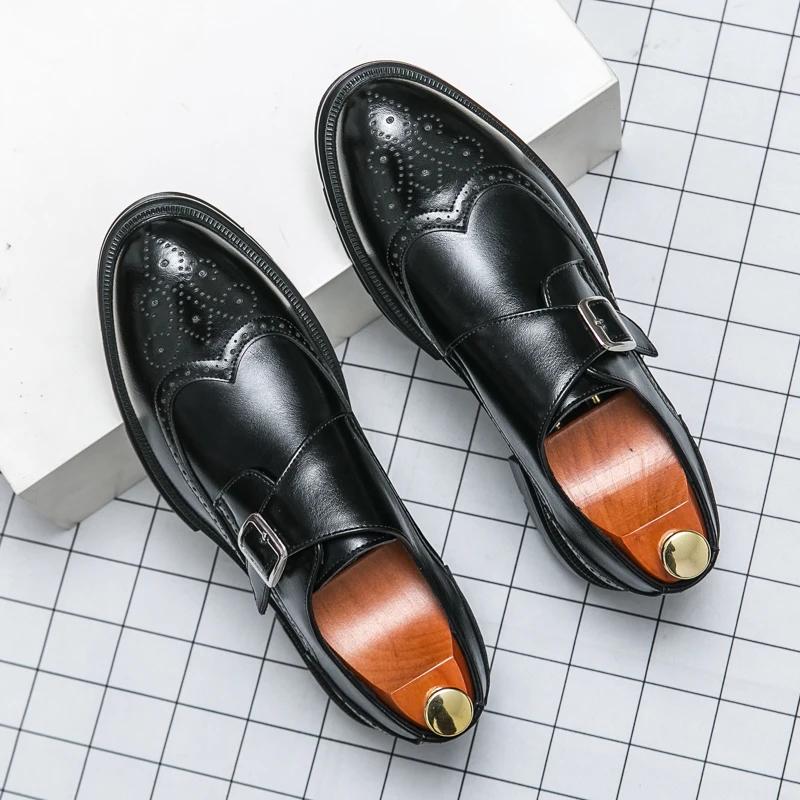 Móda Jaro Nový Vintage Design Oxfordské Boty Silná Podrážka Zvýšení Společenské Kožené Kancelářské Ležérní Boty Pánské Vyřezávané Ručně Vyráběné Business Boty
