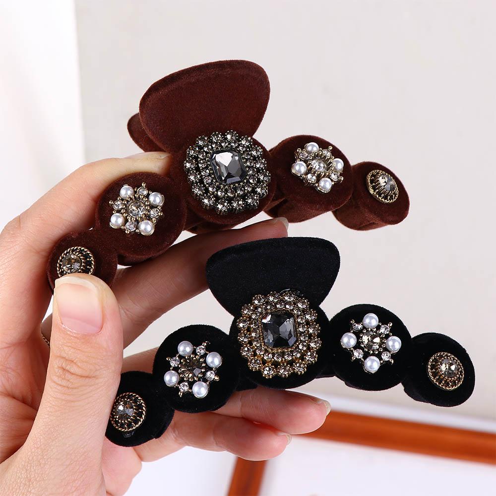 Autumn For Girls Winter Velvet Pearl Baroque Hairgrip Korean Ponytail Holder Women Hair Claws Crystal Shark Clip