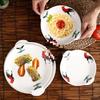 Ceramic Farmhouse Rooster Dish: Deep Round Plate for Fruit, Rice, and Soup