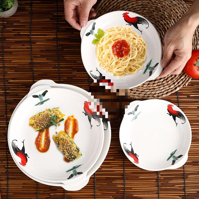 Ceramic Farmhouse Rooster Dish: Deep Round Plate for Fruit, Rice, and Soup