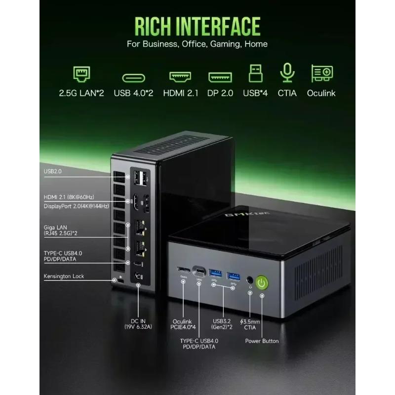 GMKtec M7 Mini PC R7 PRO 6850H Windows 11 Pro DDR5 4800MHz NVMe PCIe 3.0 WiFi 6 BT5.2 USB4.0 2 Fans 70W TDP Oculink Port Gaming