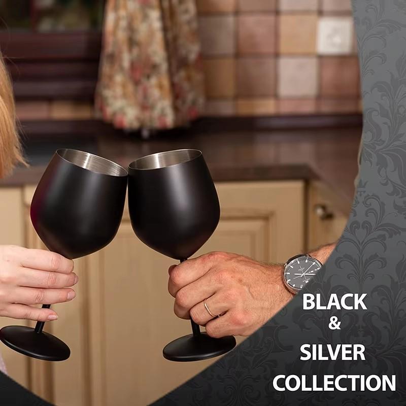 1Pcs Stainless Steel Wine Glases Black Plating Vodka Cup Juice Liquor Champagne Goblet 18oz Tumbler Party Wedding Drinkware