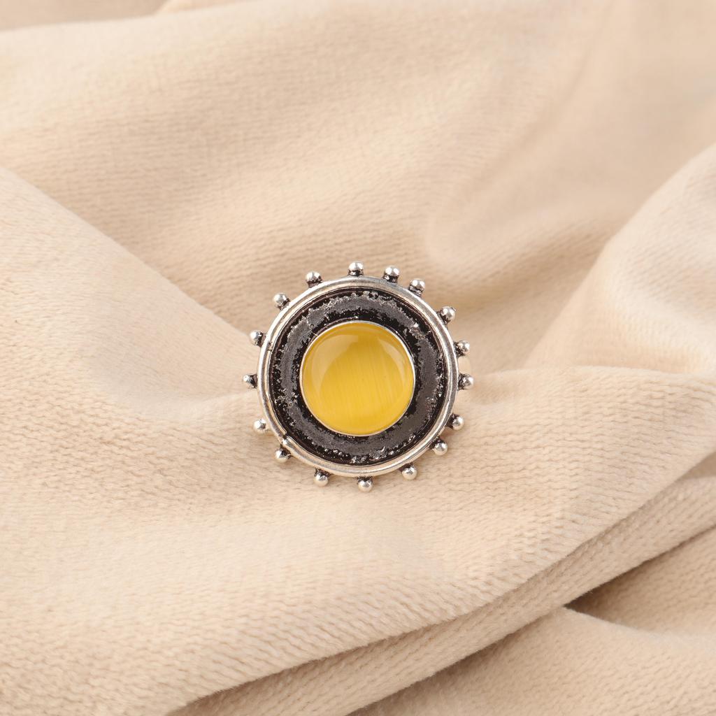 Yellow Cat's Eye 925 Sterling Silver Ring, Handmade Gorgeous Silver Jewelry, Statement Ring Cat's Eye Gemstone Jewelry For Gift