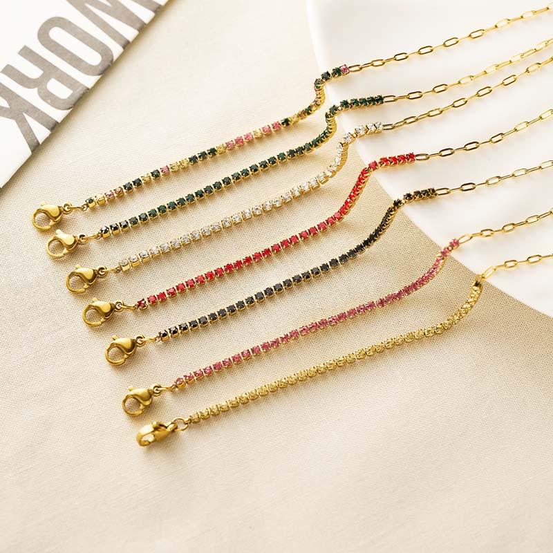 Luxury Colorful Cubic Zirconia Tennis Bracelets For Women Girls Stainless Steel Gold Color Splicing Chain Bracelet Jewelry Gifts