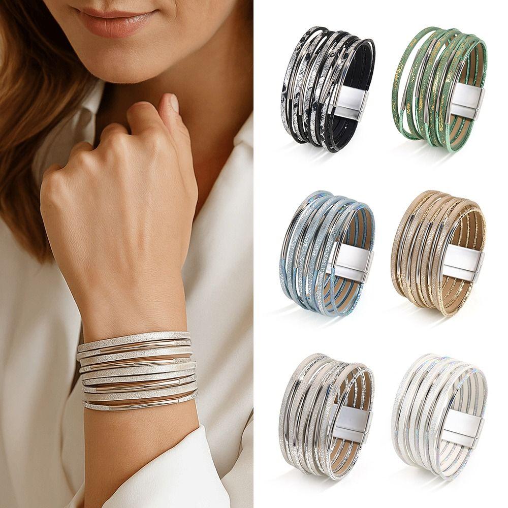 Metal Tube Decoration Chunky Bracelet Wide Band Multilayer Bracelet Men's Accessory