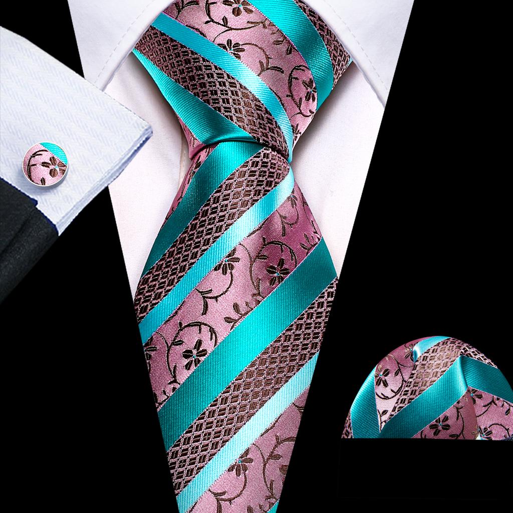 Barry.Wang Floral Ties for Men Woven Paisley Wedding Necktie Handkerchief Cufflinks Formal Casual Set
