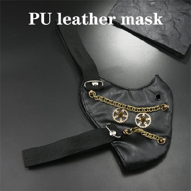 Punk Rock Halloween Accessory With Alloy Rivet Chain And Soft PU Leather Face Covering Costume Face Mask For Cosplayers
