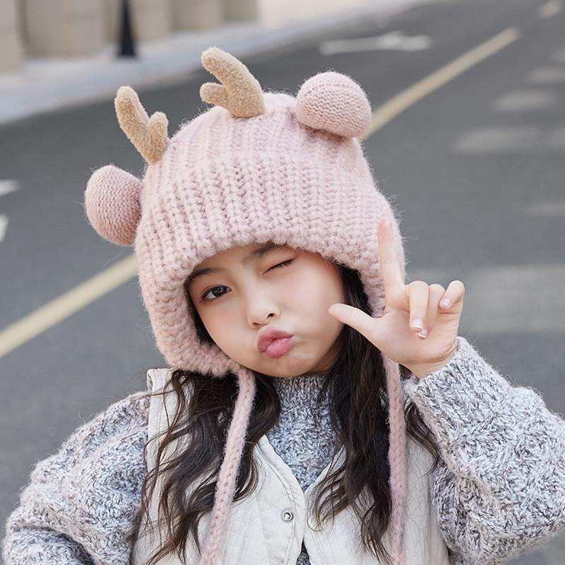 Toddler Reindeer Eared Knit Cap With Windproof And Thermal Features For Winter