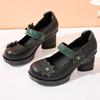 Fashion GKTINOO Spring Women Pumps Retro Lady 7CM High Heels Buckle Strap Flower Pumps Handmade Women Genuine Leather Shoes