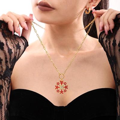 Zircon Drip Oil Snowflake Pendant Necklace - Stainless Steel Sweater Chain, Romantic Christmas Style, European & American Fashion.