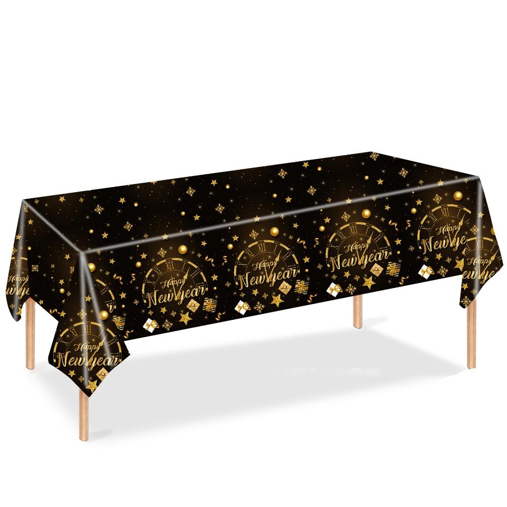 Cute Plastic New Year Tablecloth Bronzing Black Gold Disposable Tablecloths Disposable Table Decoration Table Cover New Year