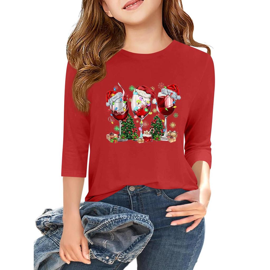 Barns 3/4-ärmad tryckt t-shirt med rund hals för vardagsbruk för självständighetsdagen