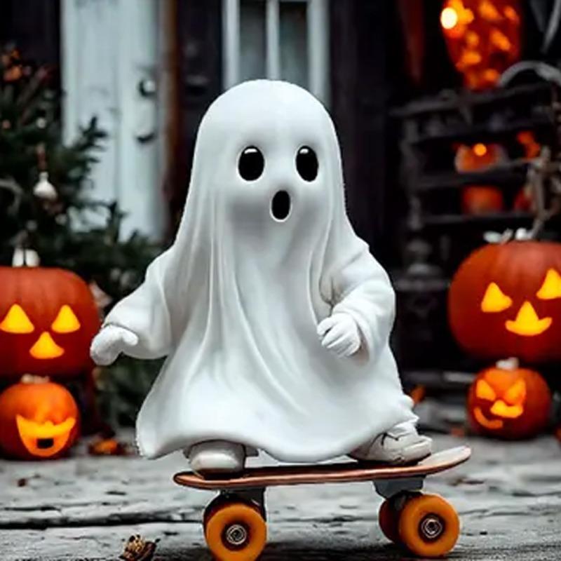 New Halloween Skateboard Ghost Statue Home Office Desktop Decoration Creative Funny Resin Ornament