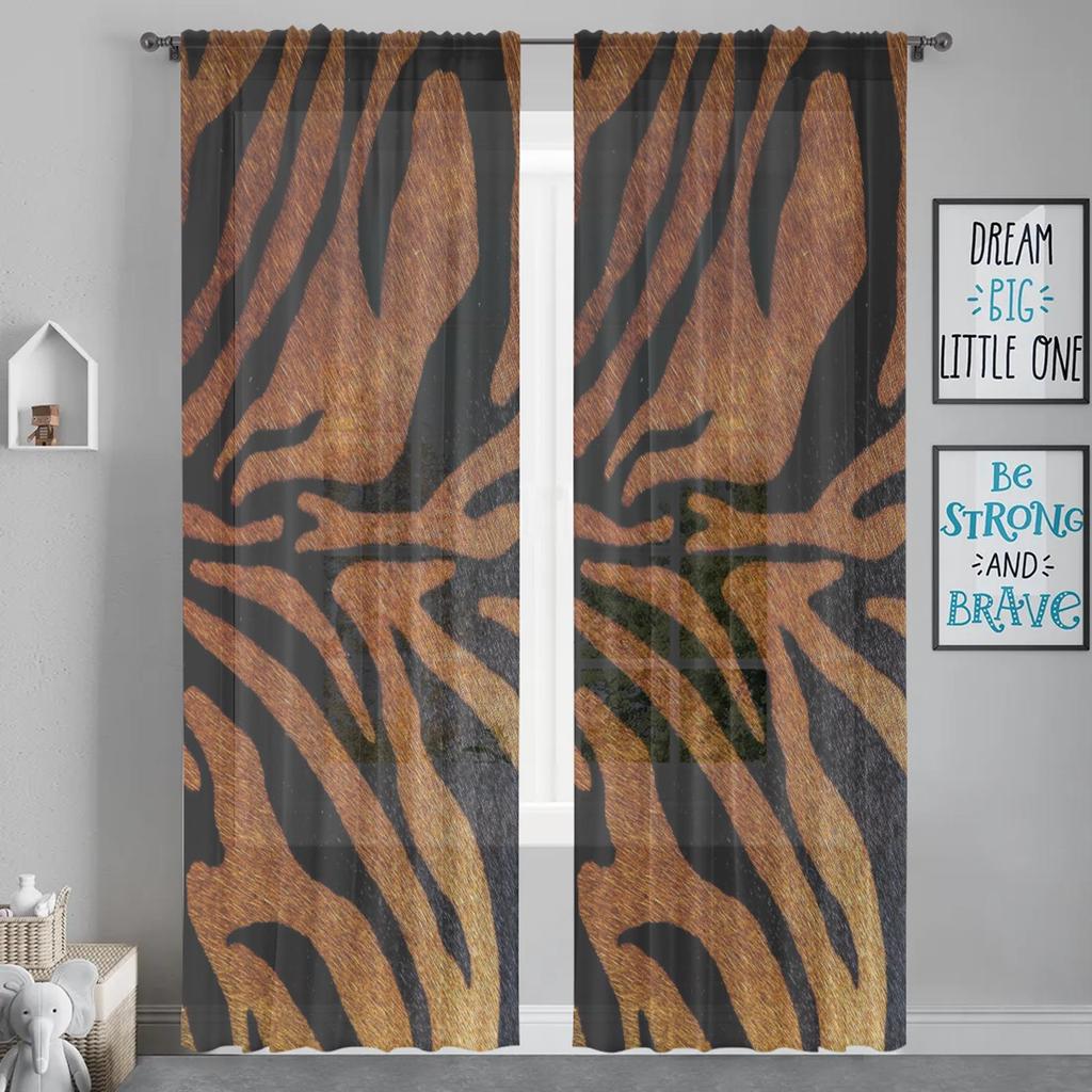 Herdesings Tiger Skin Sheer Tulle Curtains Animal Chiffon Drapes 2 Panels Window Curtains for Living Room Bedroom Kitchen Decor