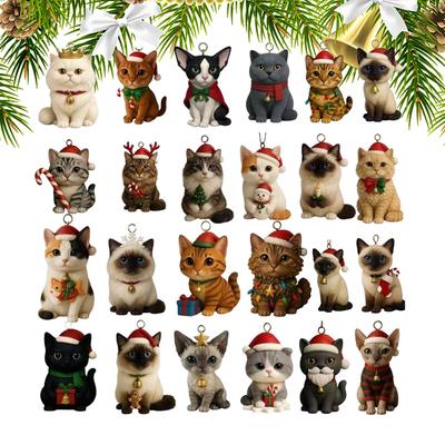 Adventskalender 2025 24 Tage Weihnachts-Countdown mit 24 Stück 2D Acryl Niedliche Kätzchen Baumschmuck für Weihnachten Geschenke für Katzenliebhaber