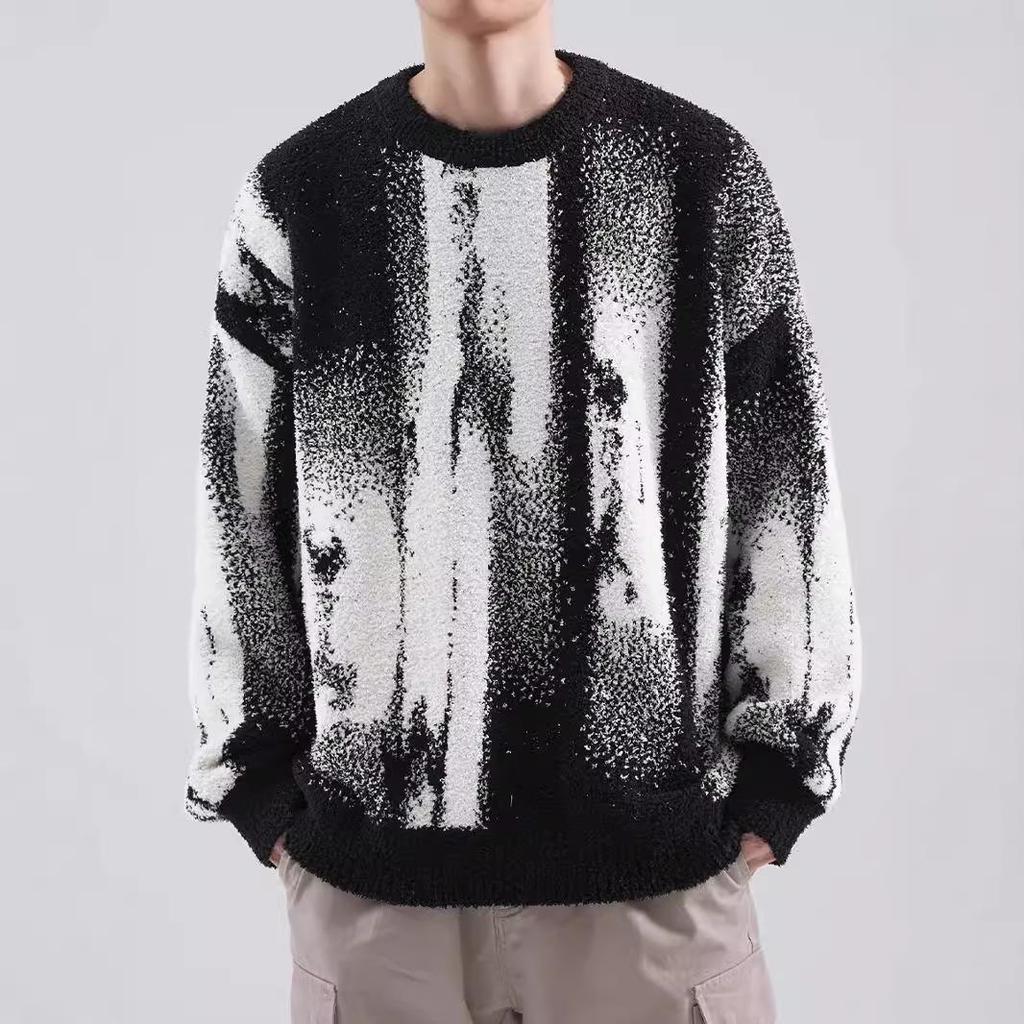 Men's Retro Tie-Dye Crew Neck Sweater - Autumn/Winter Cool Streetwear Trendy Loose Knitwear