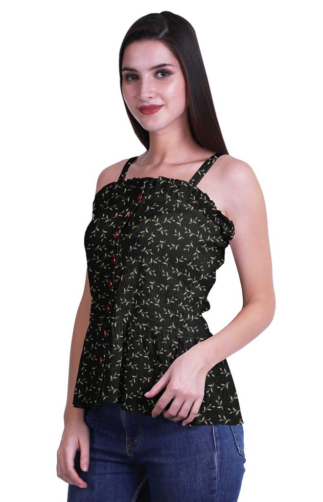 Moomaya Casual Shoulder Strap Flared Hem Cotton Slub Printed Women Summer