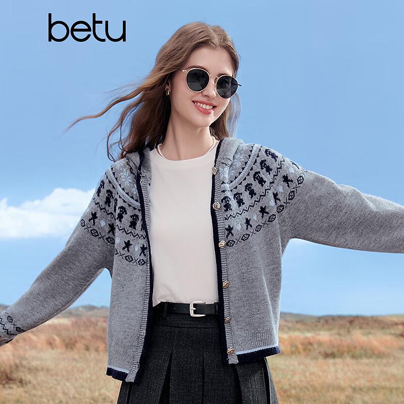 

BETU Women s Hooded Jacquard Cardigan S