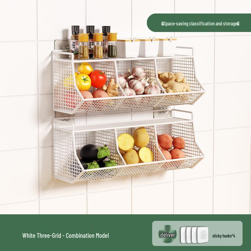 Wall-Mounted Scallion, Ginger & Garlic Storage Basket and Seasoning Box