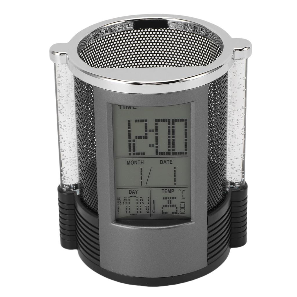 Electronic Clock Pen Holder Multifunctional Colorful Lighting Design Desk Clock Calendar Mesh Stationery Organizer