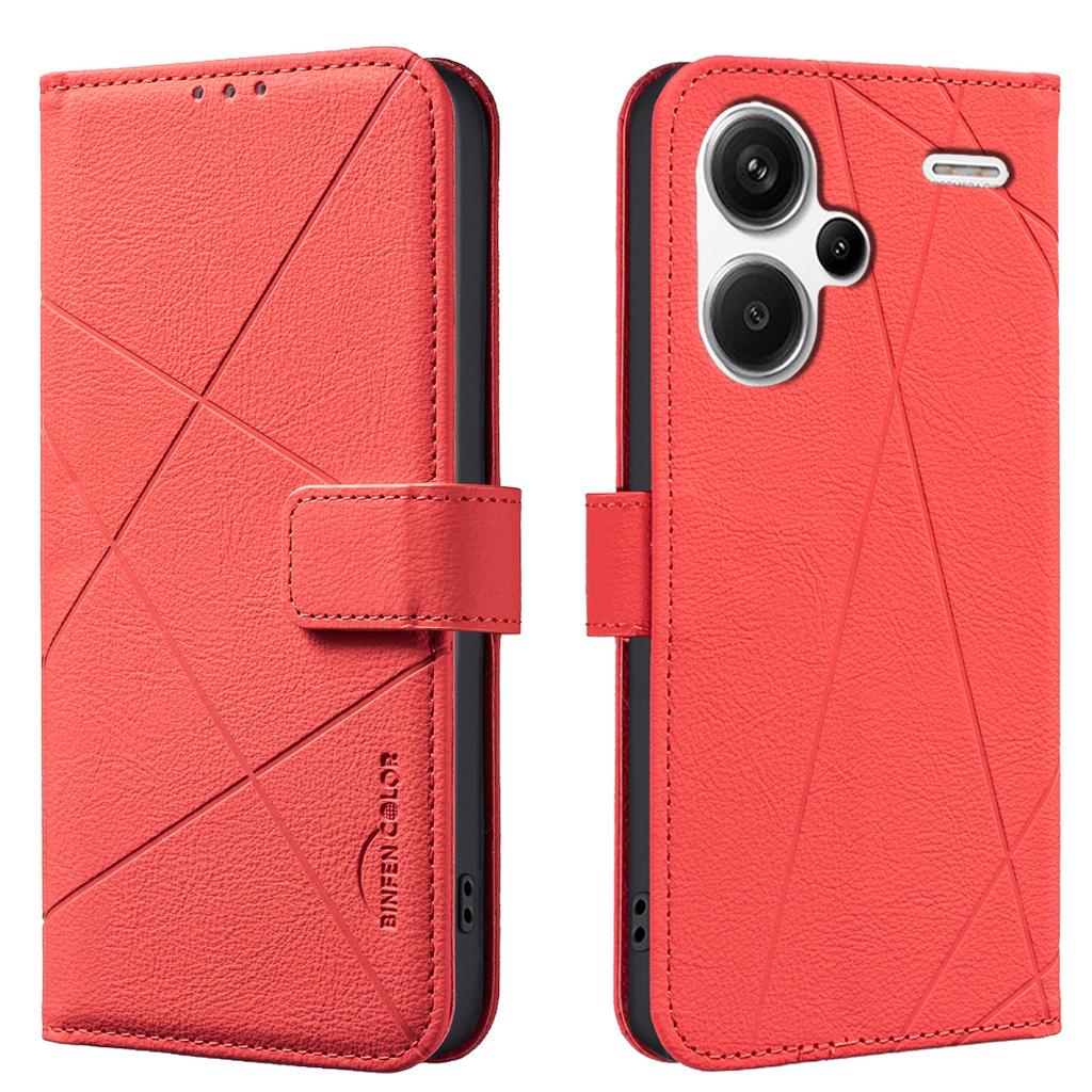 For Xiaomi Redmi Note 13 Pro+ 5G Case BINFEN COLOR BF35 Geometry Imprinted Leather Phone Cover RFID Blocking Wallet Stand