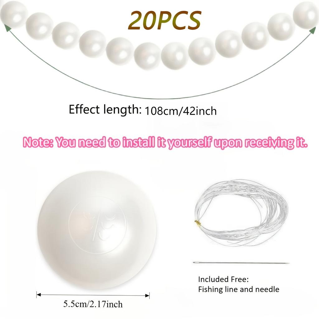 1Set Wedding Backdrop Wall Decor - Faux Large Pearl - DIY Beaded Garland White Ball Pendant & Figurine