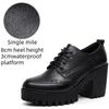 Brogue Damenschnürschuhe im britischen Stil aus Leder mit klobigen Absätzen, High Heels, wasserdichter Plateau-Sohle, runder Spitze, tiefem Ausschnitt