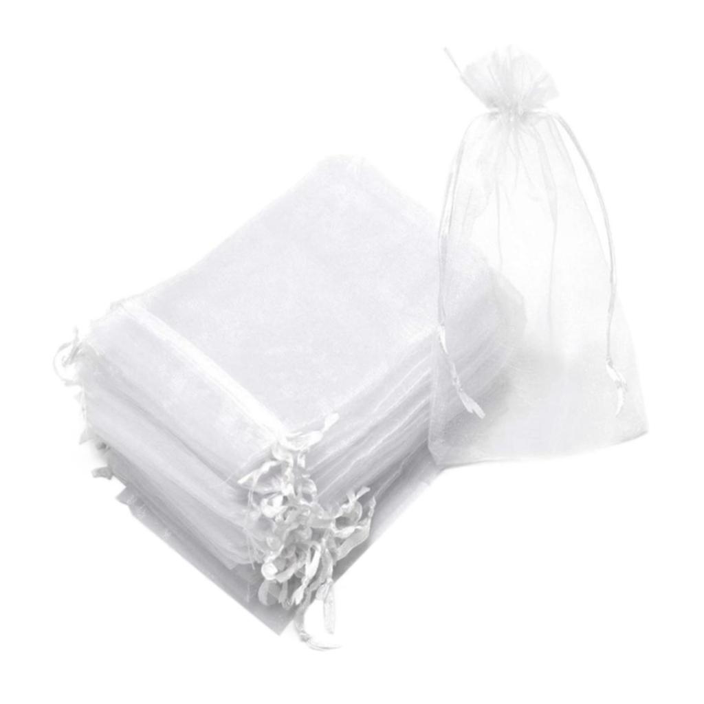 100Pcs Christmas Gift Bags Festival Pouches Small College Graduation Mini Sheer Drawstring Organza Bags Wrapping Bags Candy Bags