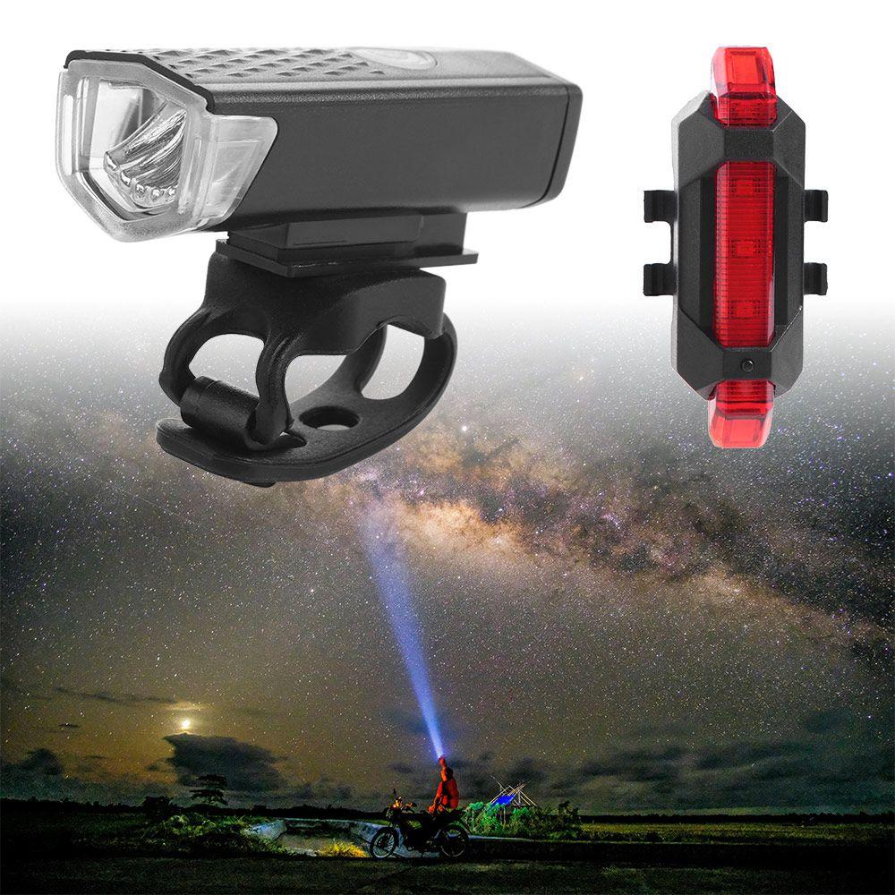 2Pcs/Set Easy To Install Bike Headlight Tail Light Set USB Rechargeable MTB Front Back Lamp  Road