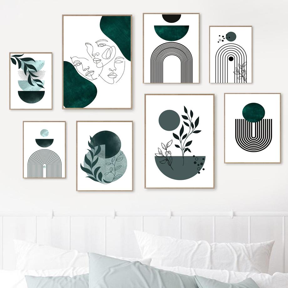 

Бохо абстрактный изумрудно-зеленый линии середины века растения настенная живопись печать на холсте плакат на скандинавскую тему настенные панно Декор в гостиную