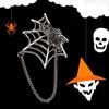 Punk Spiders Net Lapel Pin with Chain Halloween Costume Jewelry Accessories for Women Men, Punk Chain Brooch Lapel Pin