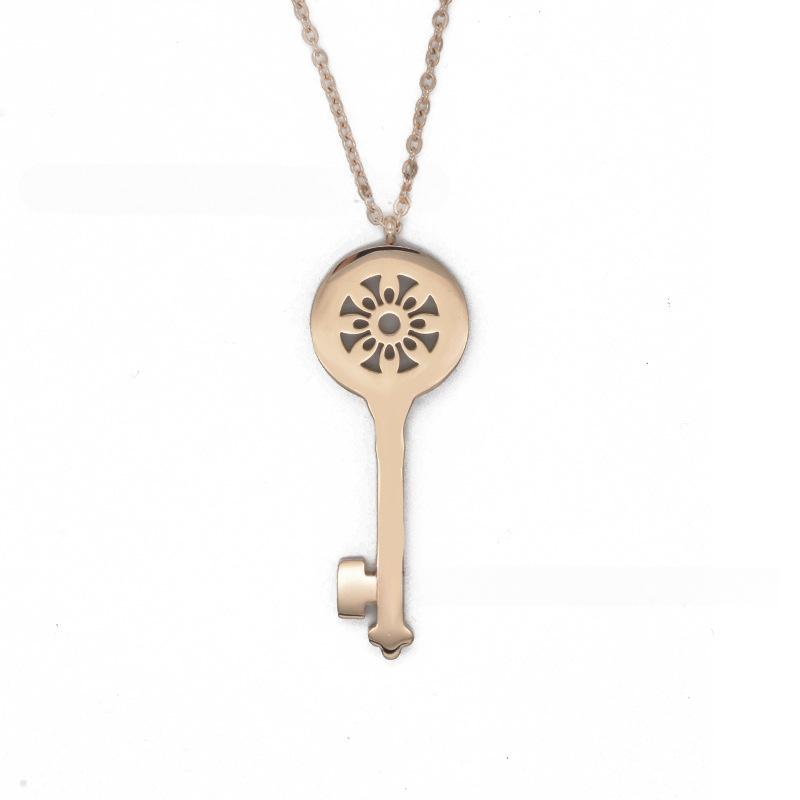 Women's Collarbone Rose Gold Necklace Key Diamond-set Pendant