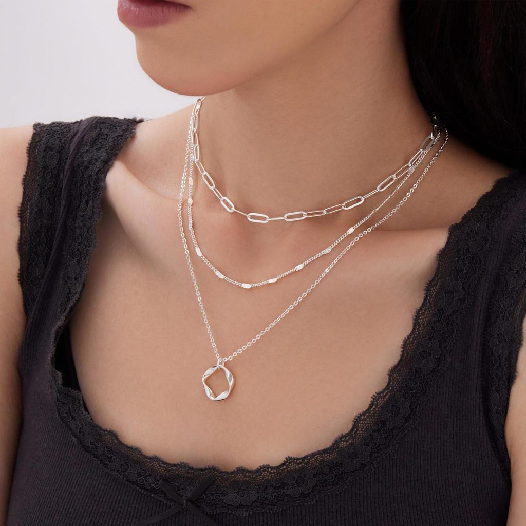 14K Gold-Plated Three-Strand Necklace: Twisted Copper Layered Paperclip Chain