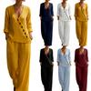 Women's Color Temperament Loose V-neck Button Shirt Wide Leg Pants Two-piece Set