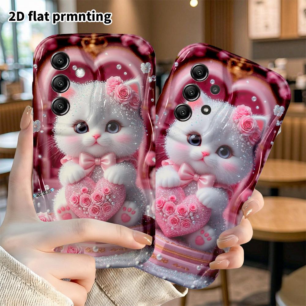 Phone Case: 2D Flat Samsung Galaxy A34 A35 M05 M06 S20 S22 S21 FE Plus 5G Protective Case, Cute Little White Cat, Christmas and Halloween Gift