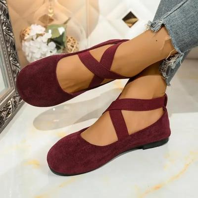 Sweet Suede Cross Strap Slip On Ballet Flats Women 2025 Summer Round Toe Flat Heels Shoes Size 43 Fashion Solid Mary Jane Shoes