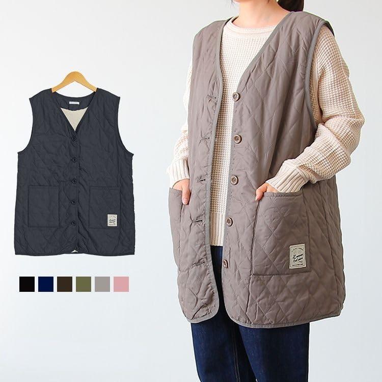 Boa Lining Quilt Long Vest Women's Haori Room Wear Waistcoat Boa Cold Protection Warm Winter Warm Warmth Cold Relief Boa Lining Quilt Long Vest