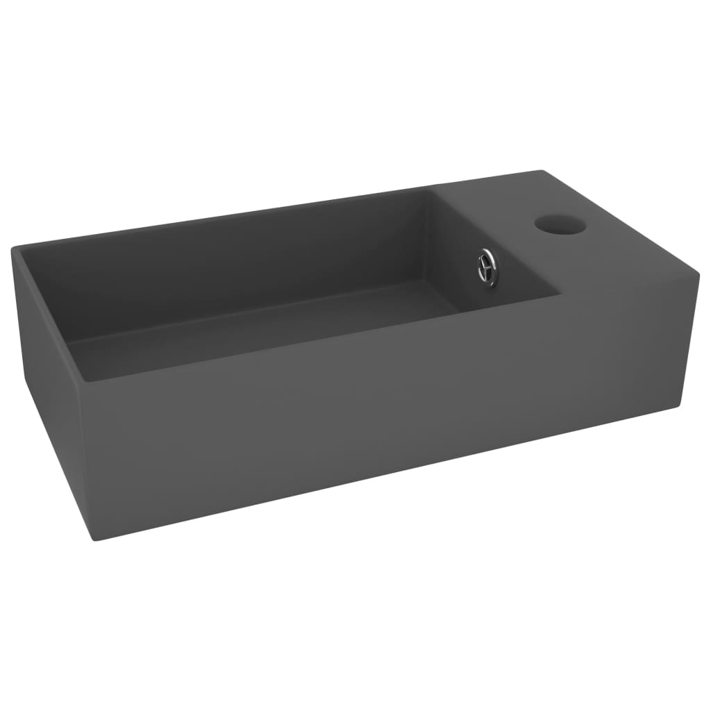 Bathroom Wash Basin with Overflow Ceramic Dark Grey