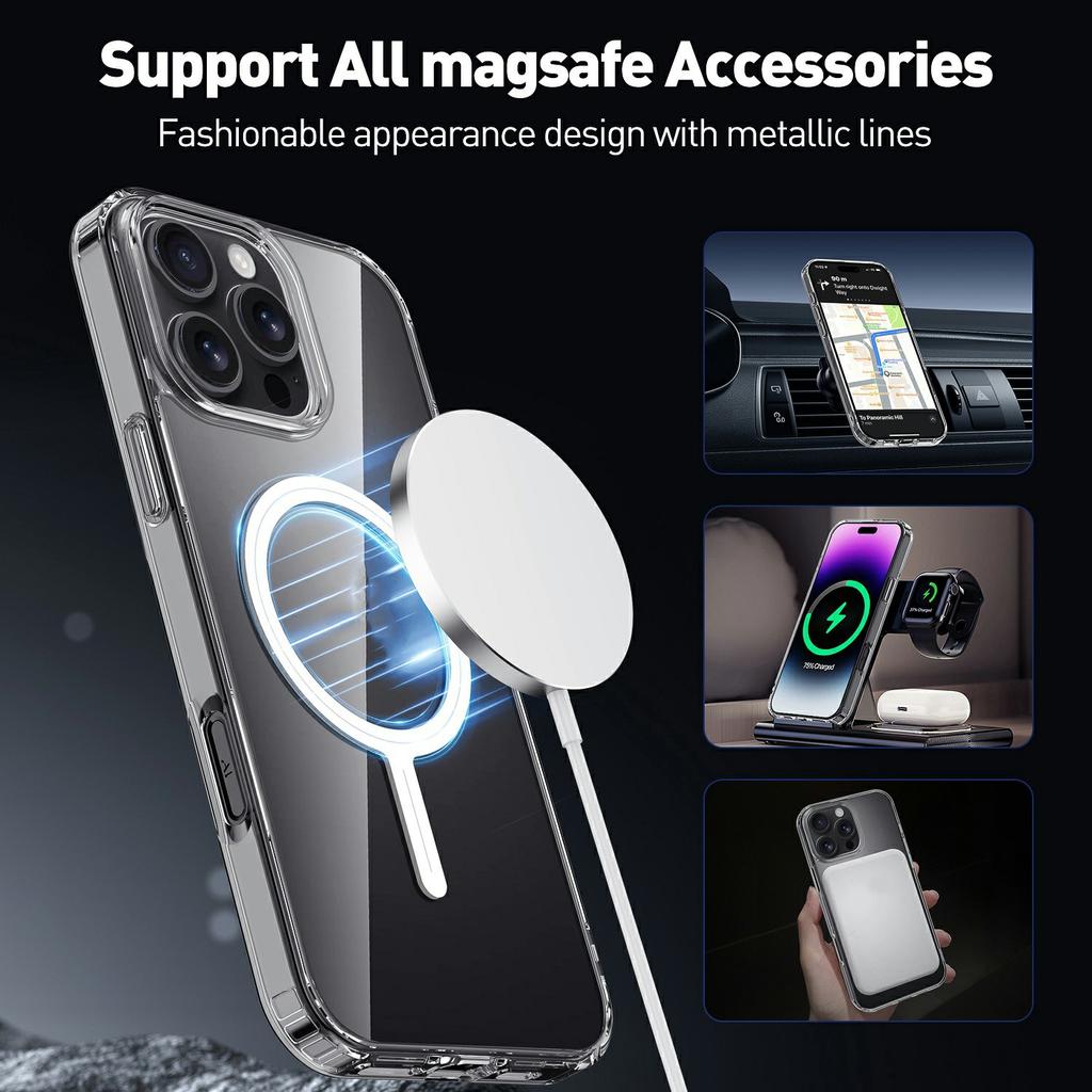 For iPhone 16 Pro Max Magnetic Case TPU+Acrylic Clear Phone Back Cover