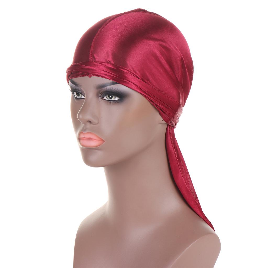 Men's Silky Turban Head Wrap Hat Wig For Men Women Satin Couple Biker Headwear Headband Hair Accessories Extra Long Tail