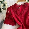 Summer Formal Evening Dress Women Hollow Out Crochet Lace Embroidery Party Long Dresses Female Short Sleeve Midi Dress