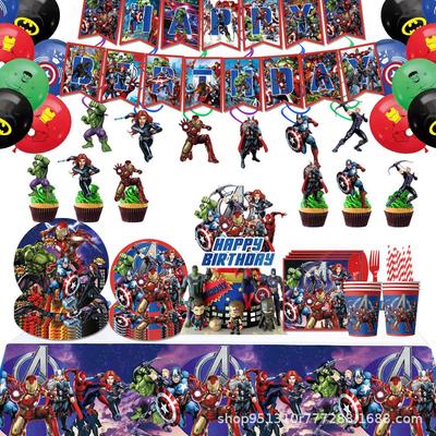 Red Avengers Party Tableware Set: Banner, Balloons, Plates, Cups, Tablecloth - Perfect for Birthday Celebrations
