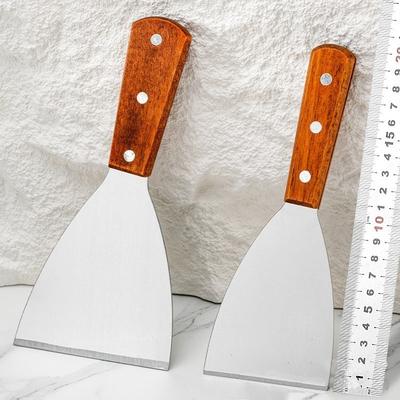 Spatola Obliqua in Acciaio Inossidabile con Manico in Legno Spatola per Bistecca Hamburger Pancake Pizza Raschietto Pala Utensili da Cucina Utensili per Barbecue
