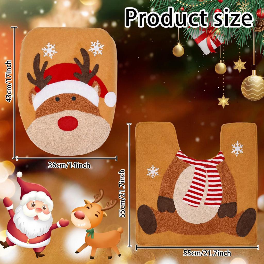 Festive Snowman & Elk Christmas Toilet Seat Cover Set - 2-Piece Bathroom Decor
